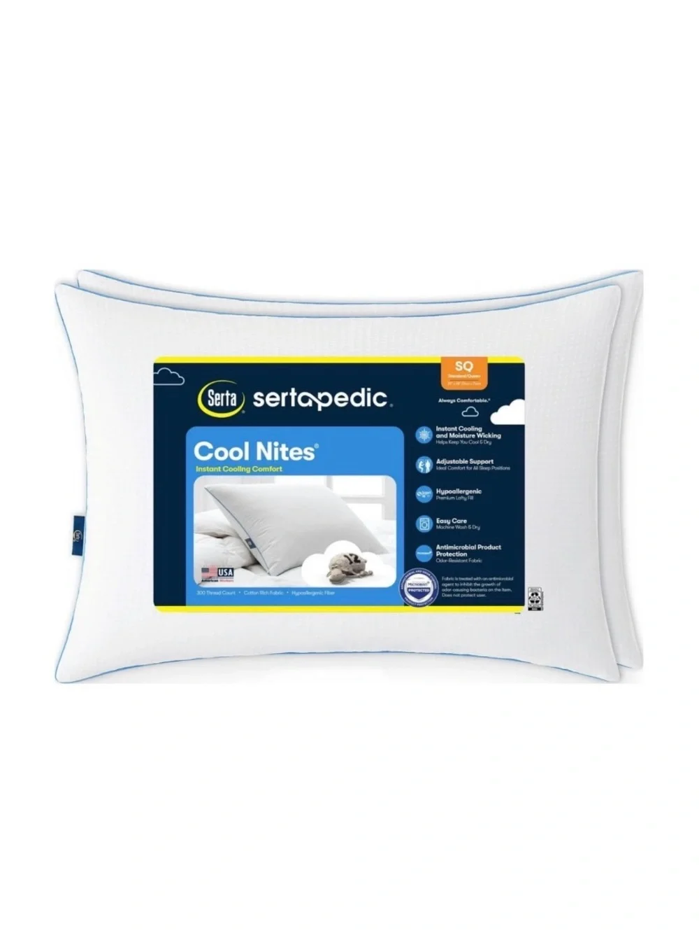 Sertapedic Cool Nites Bed Pillow, 2 Pack Queen Size Bed Pillow Set